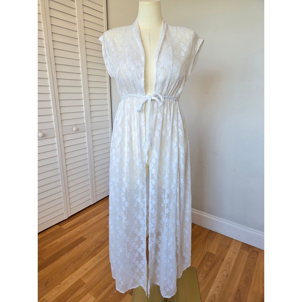 Express White Sheer Floral Burnout Duster Kimono Cover Up S/M Boho Beach Bridal